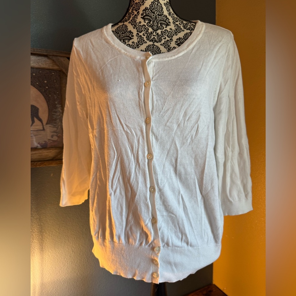 Lane Bryant White Button-Front Cardigan